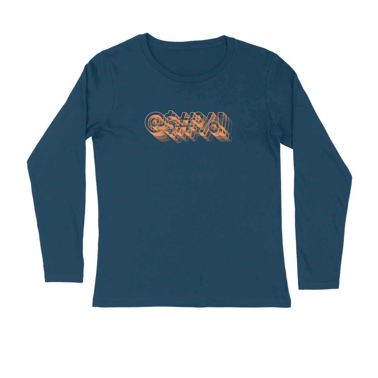 Men's Navy Blue Curse Graphic Printed Full Sleeve T-shirt - Printed Cave