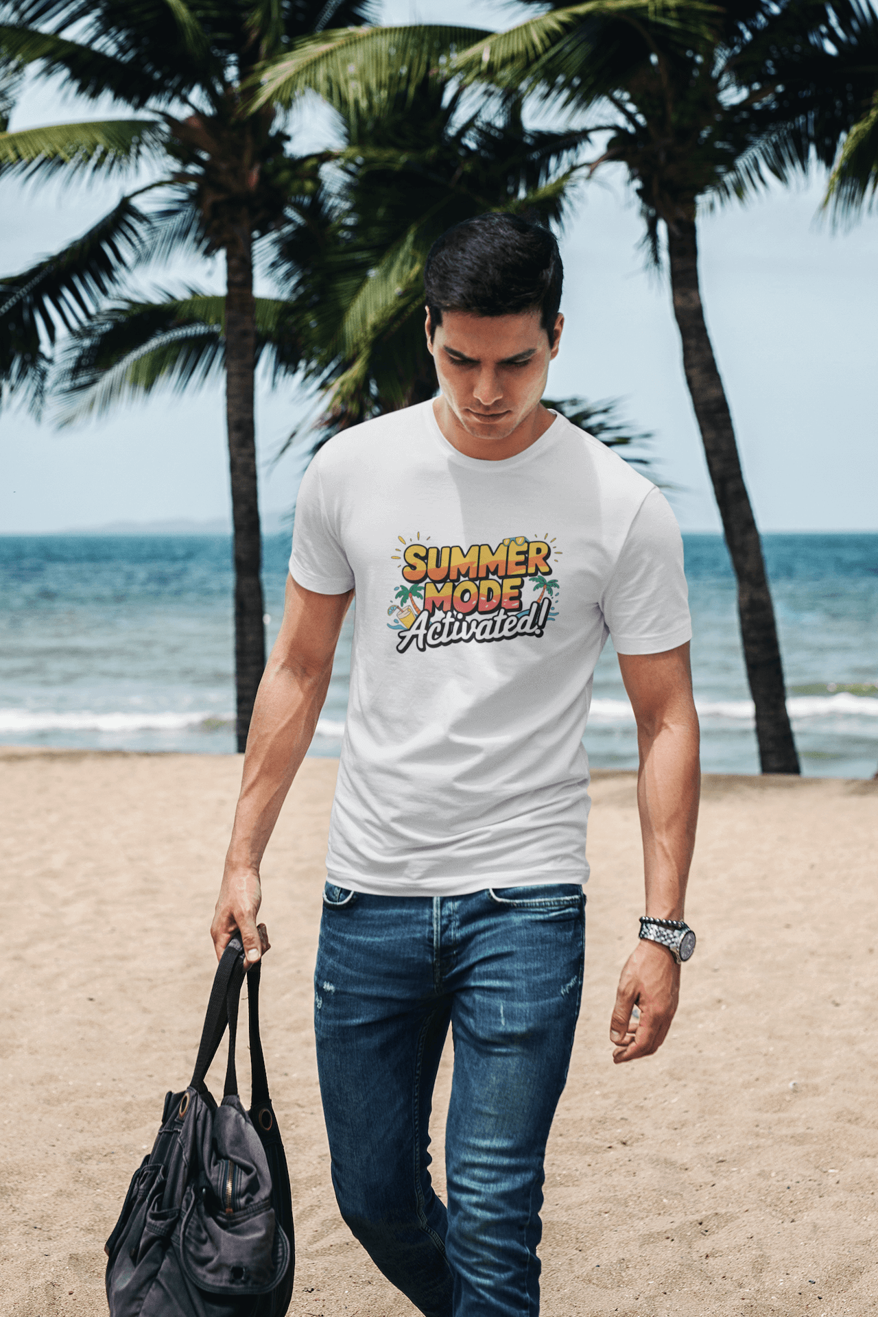 Men's White Summer Mode Activated Graphic Printed T-shirt - Printed Cave