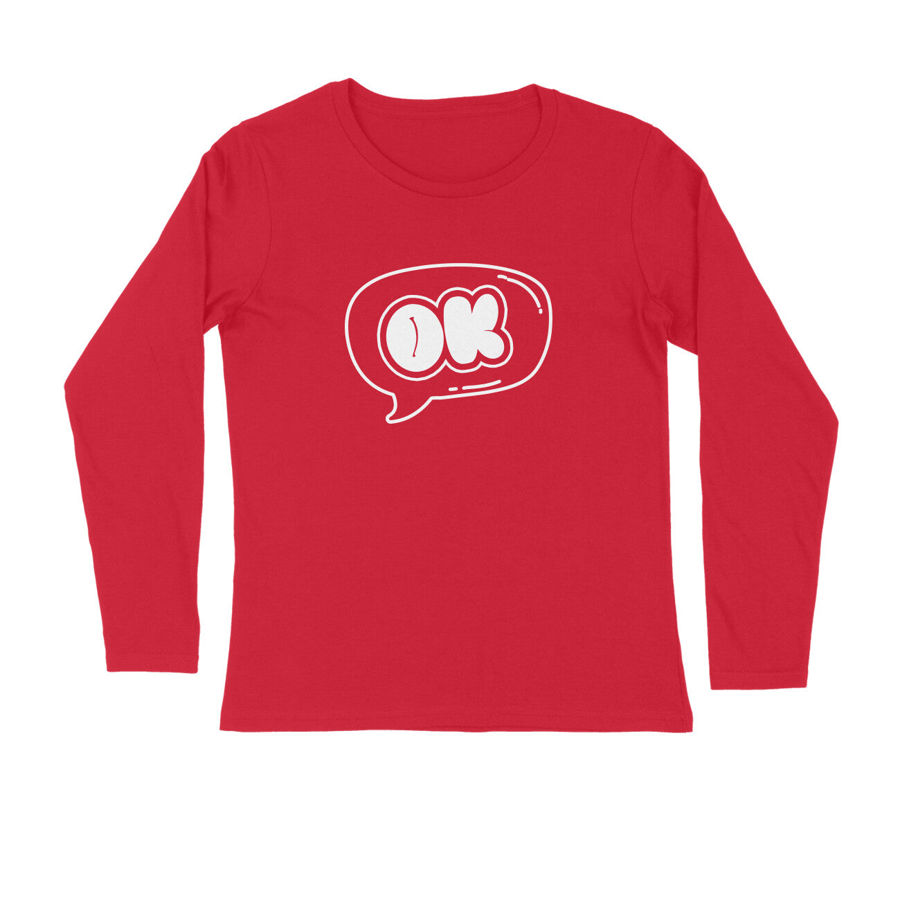 Men's Red OK Graphic Printed Full Sleeve T-shirt - Printed Cave