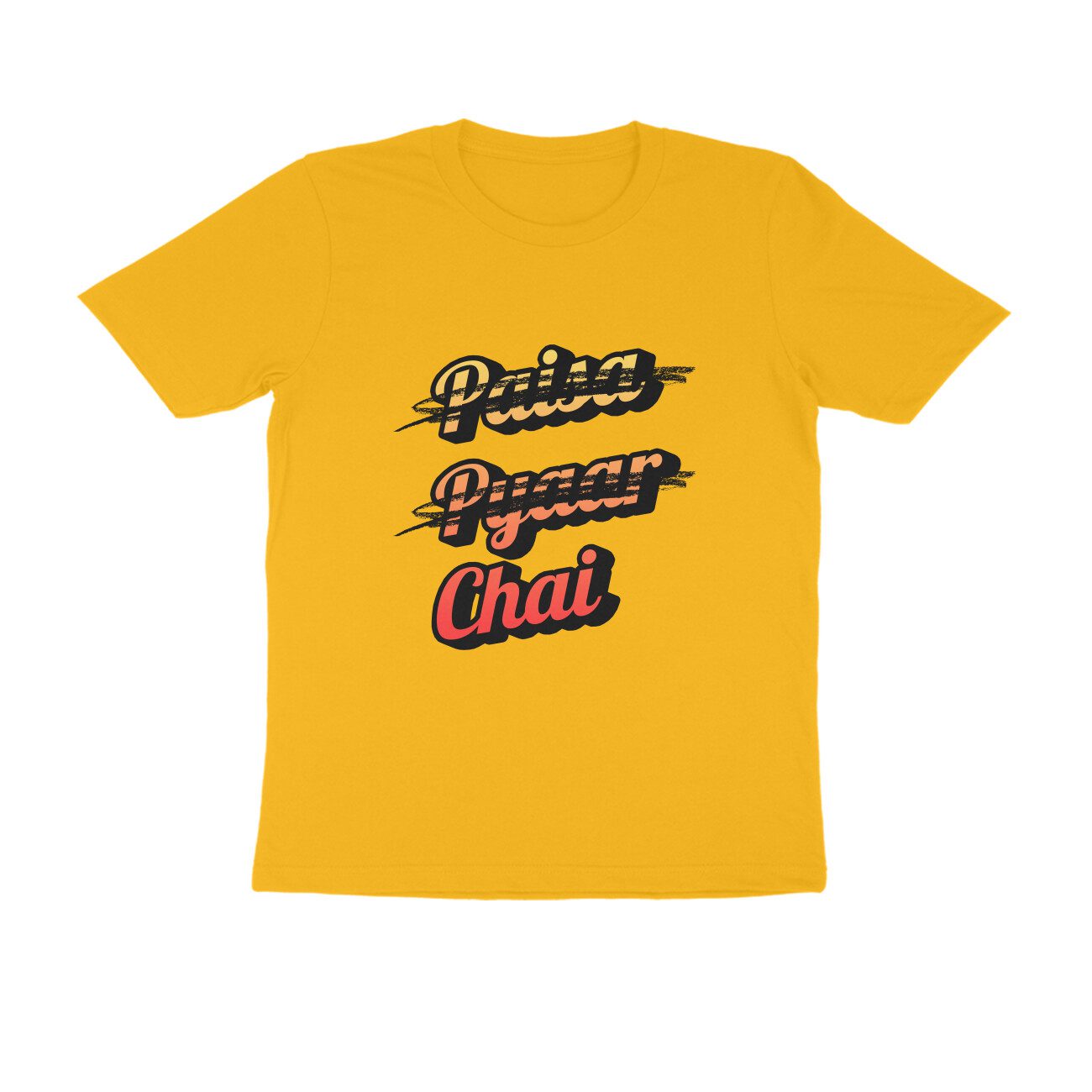 Men's Golden Yellow Paisa Pyaar Chai Graphic Printed T-shirt - Printed Cave