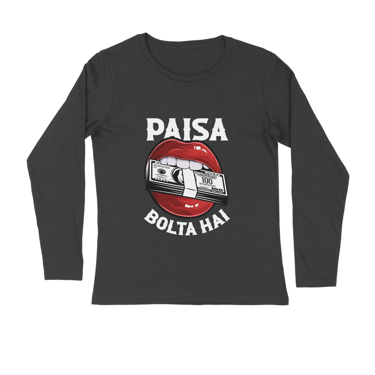 Men's Black Paisa Bolta Hai Graphic Printed Full Sleeve T-shirt - Printed Cave