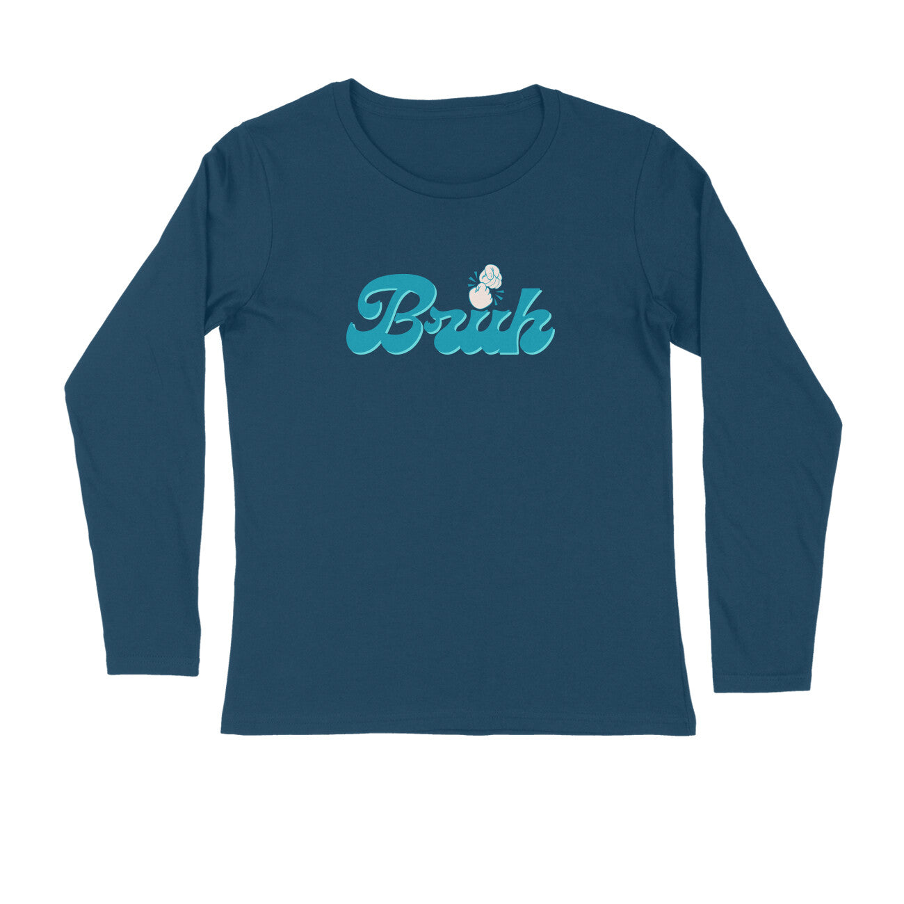 Men's Navy Blue Bruh Graphic Printed Full Sleeve T-shirt - Printed Cave