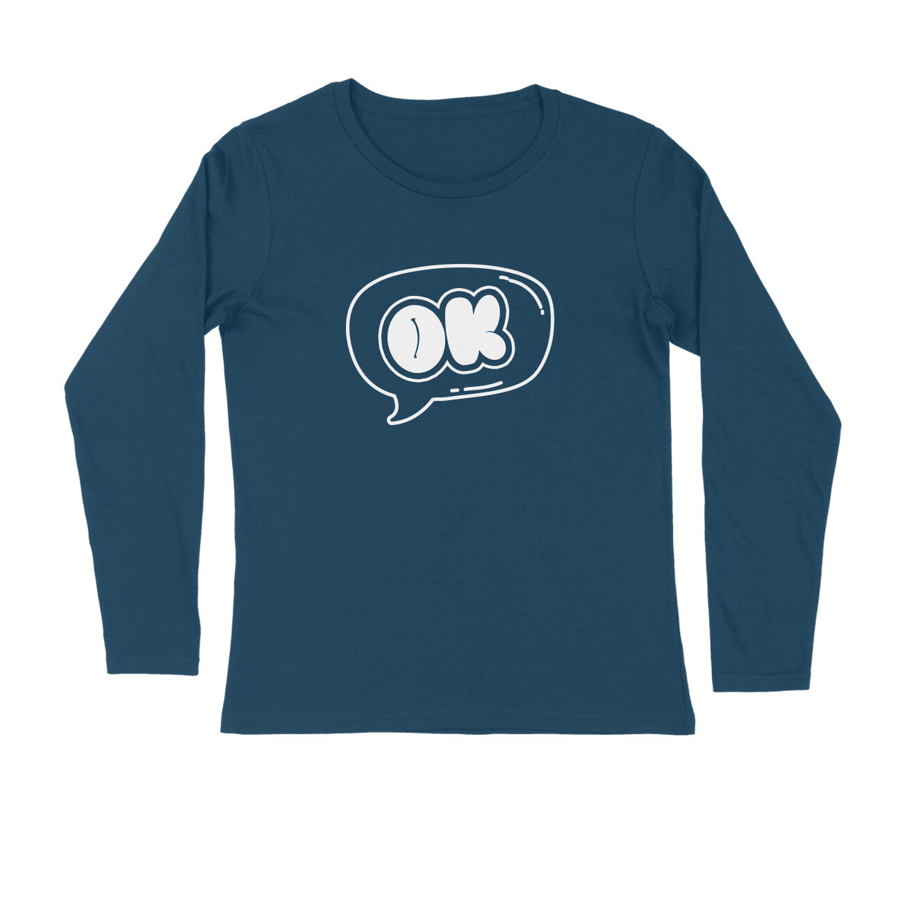 Men's Navy Blue OK Graphic Printed Full Sleeve T-shirt - Printed Cave