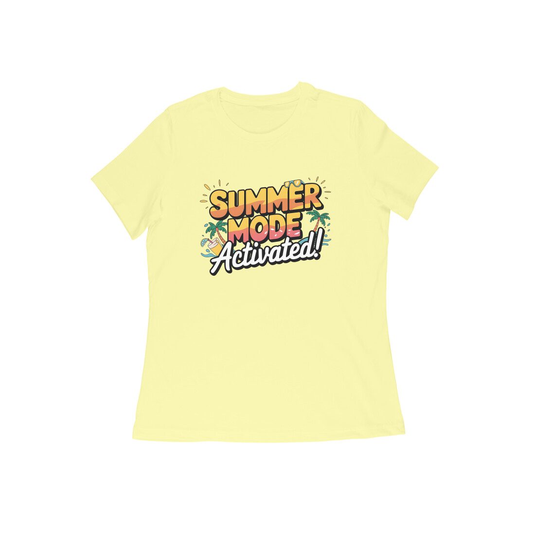 Women's Yellow Summer Mode Activated Graphic Printed T-shirt - Printed Cave