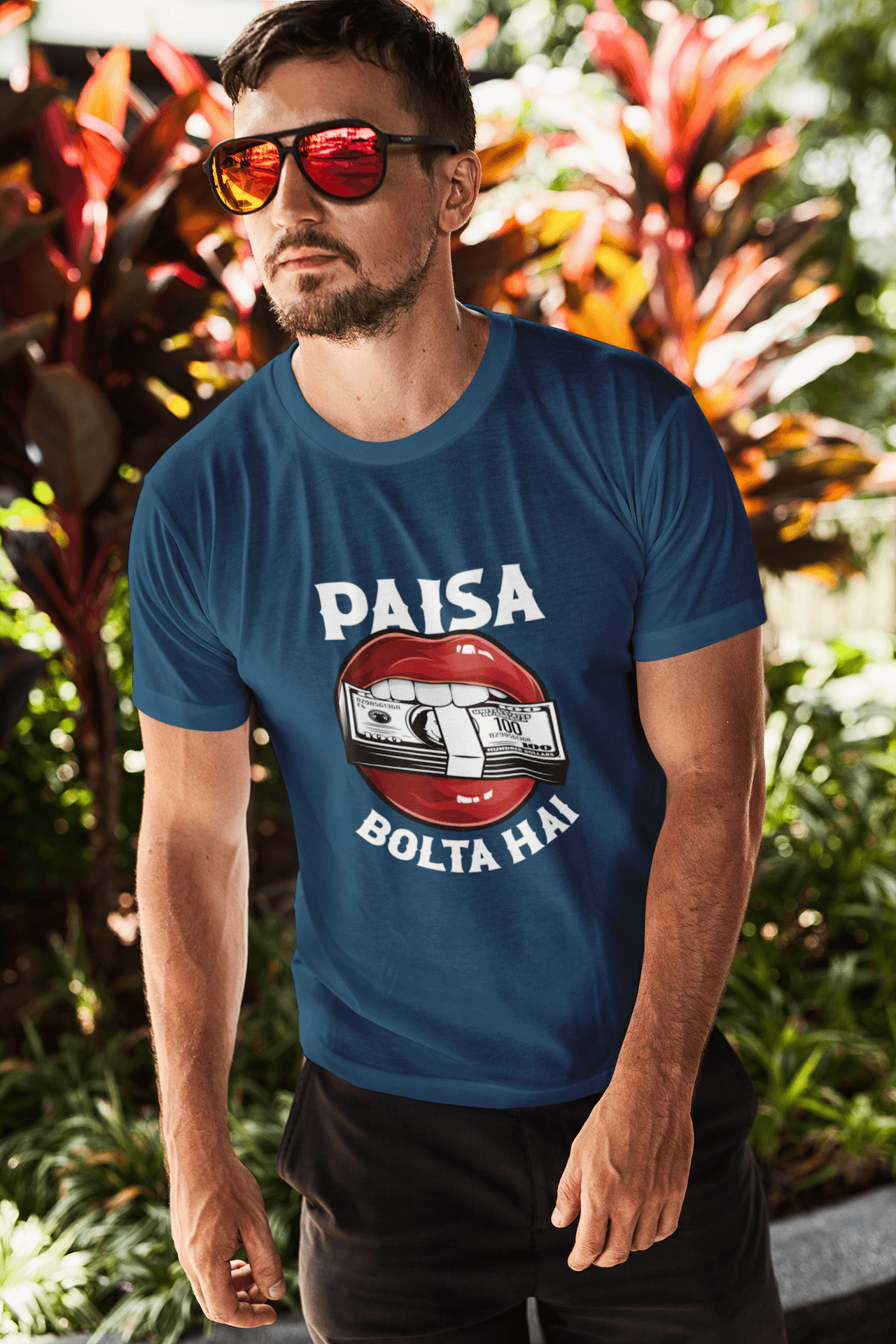 Men's Navy Blue Paisa Bolta Hai Graphic Printed T-shirt - Printed Cave
