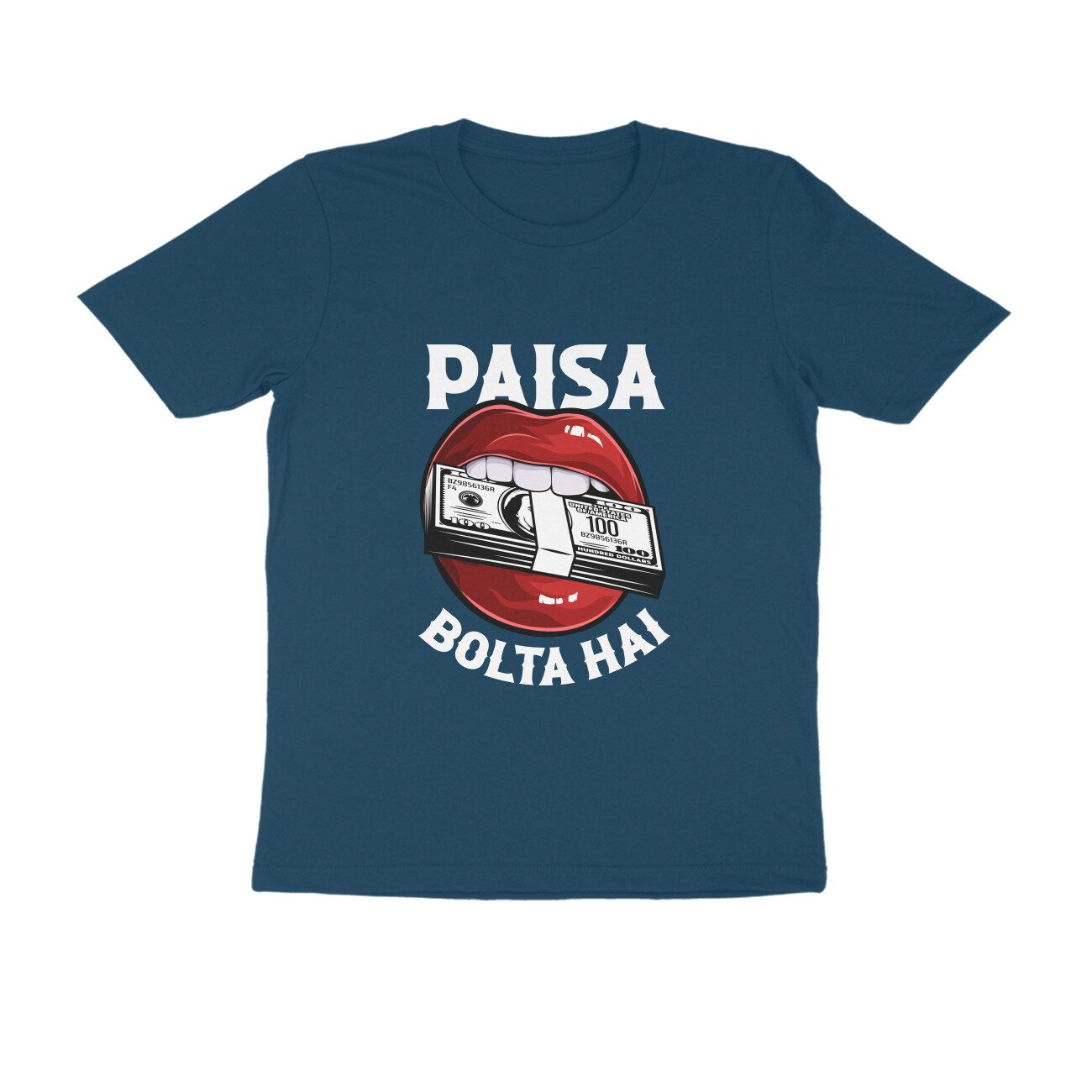 Men's Navy Blue Paisa Bolta Hai Graphic Printed T-shirt - Printed Cave
