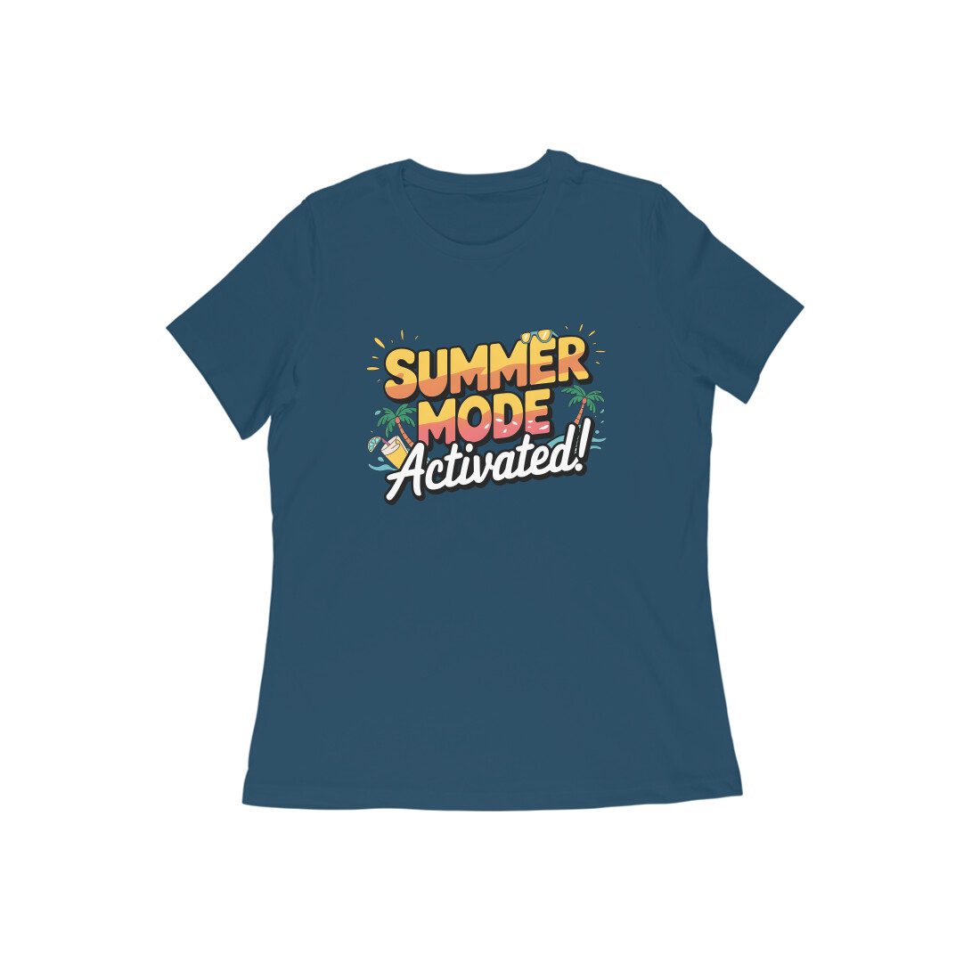Women's Navy Blue Summer Mode Activated Graphic Printed T-shirt - Printed Cave