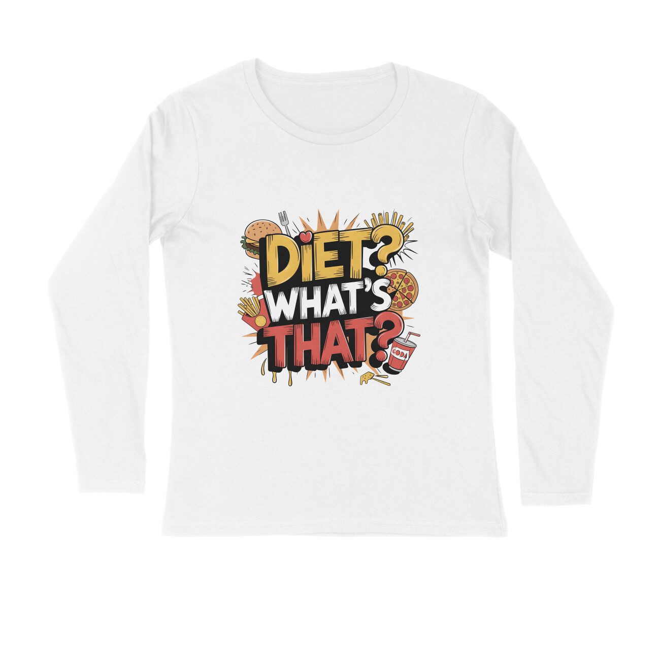 Men's White Diet What's That Graphic Printed Full Sleeve T-shirt - Printed Cave