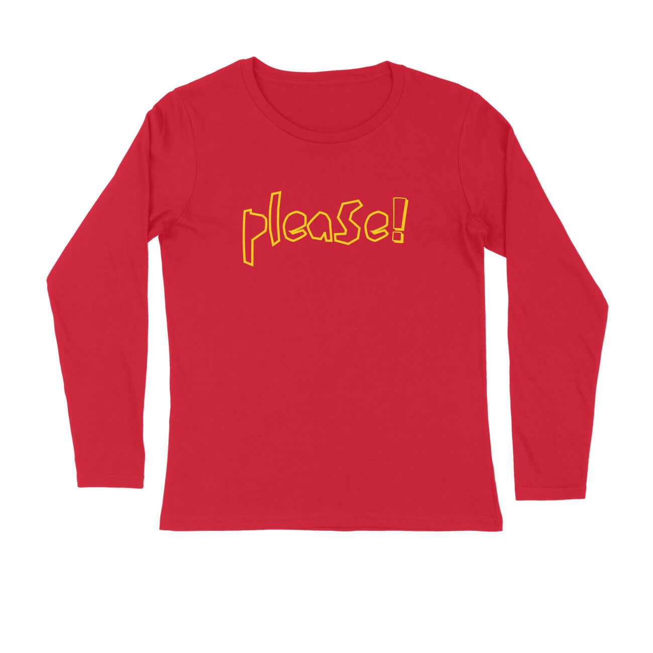 Men's Red Please Graphic Printed Full Sleeve T-shirt - Printed Cave