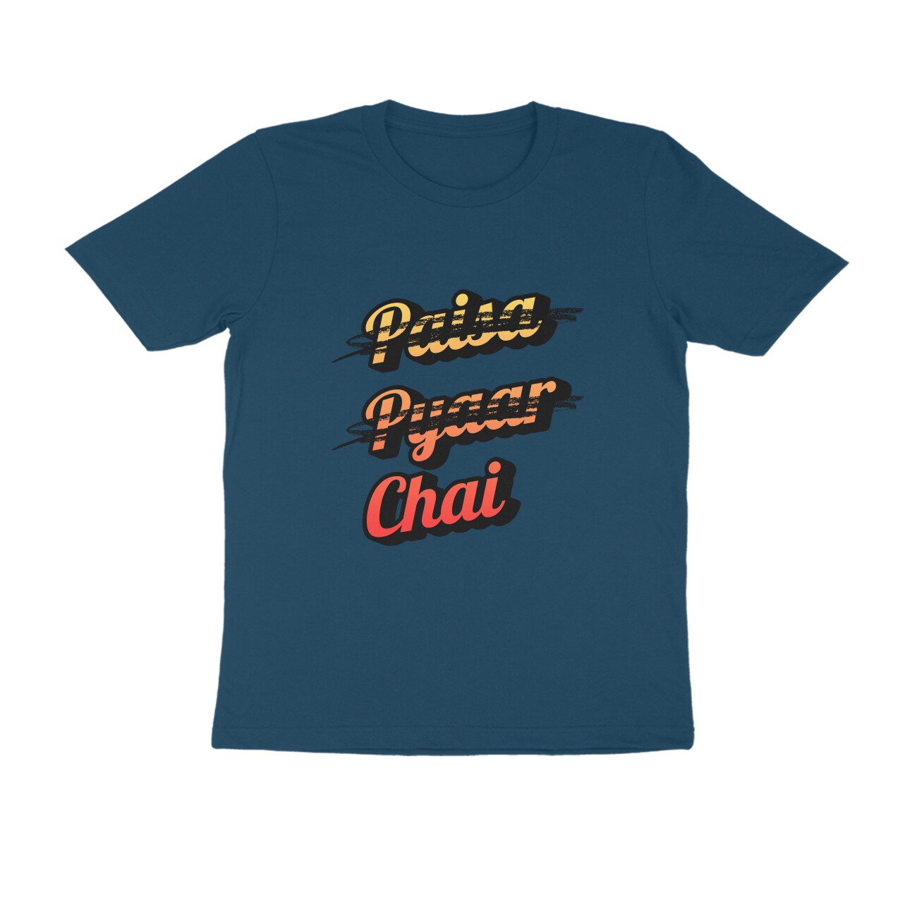 Men's Navy Blue Paisa Pyaar Chai Graphic Printed T-shirt - Printed Cave