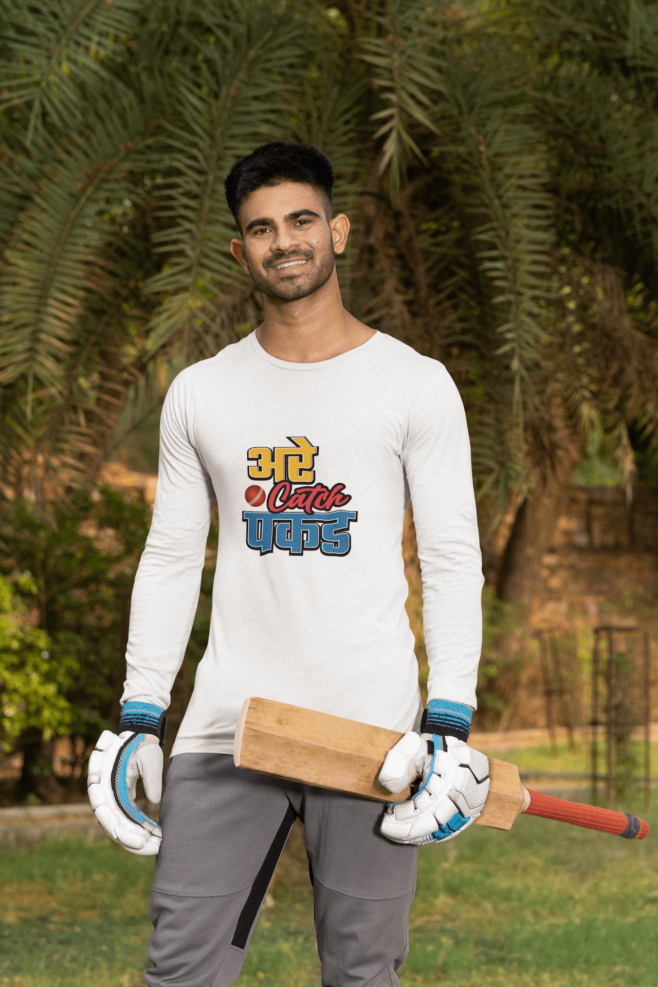 Men's White Are Catch Pakad Graphic Printed Full Sleeve T-shirt - Printed Cave