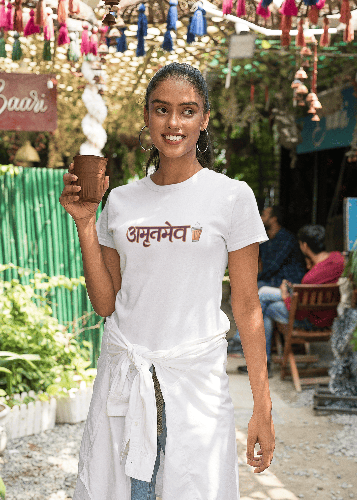 Women's White Amrutmev Graphic Printed T-shirt - Printed Cave