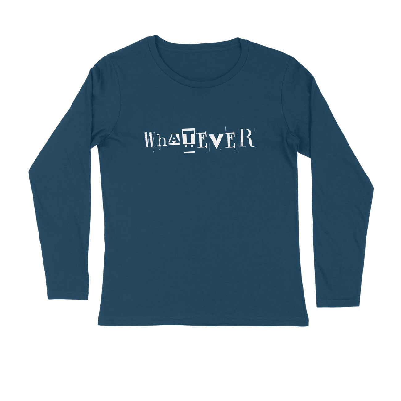 Men's Navy Blue Whatever Graphic Printed Full Sleeve T-shirt - Printed Cave