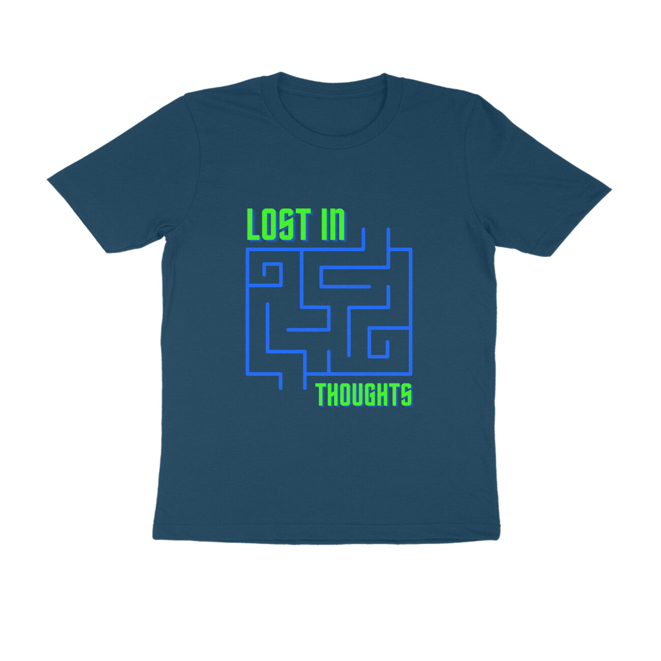 Men's Navy Blue Lost in Thoughts Graphic Printed T-shirt - Printed Cave