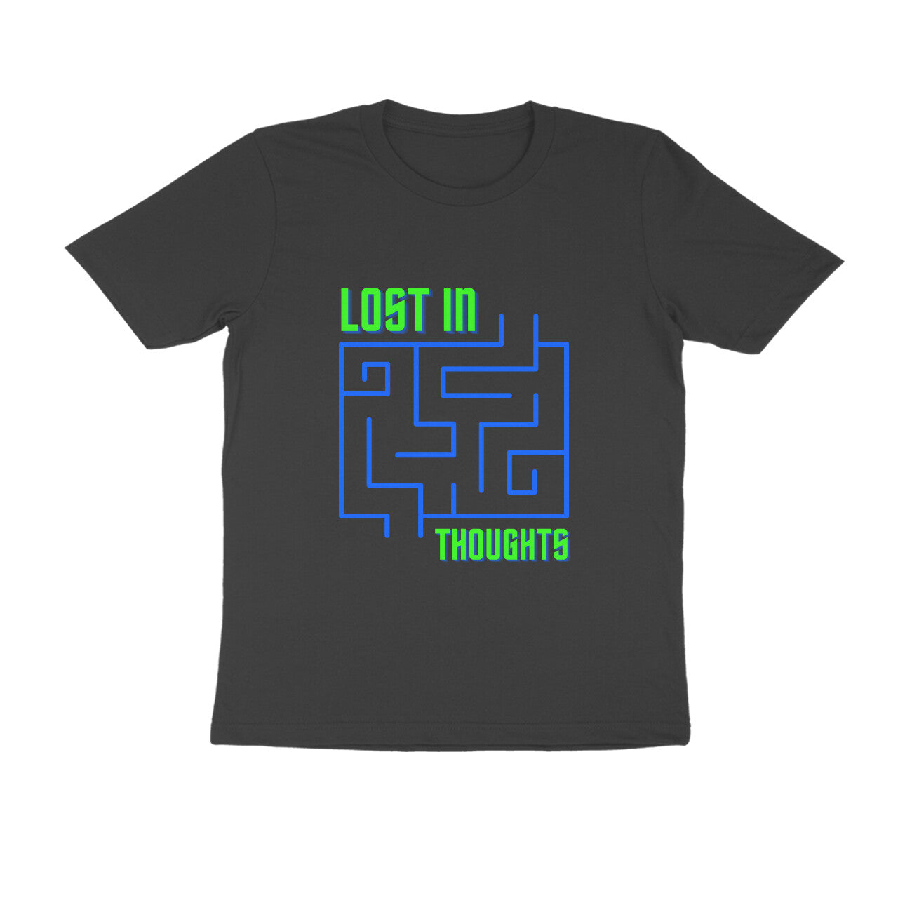 Men's Black Lost in Thoughts Graphic Printed T-shirt - Printed Cave