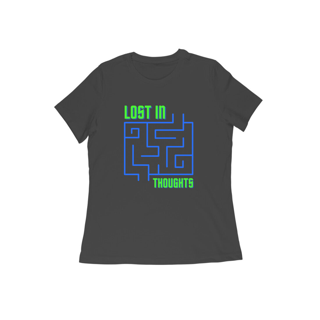 Women's Black Lost in Thoughts Graphic Printed T-shirt - Printed Cave