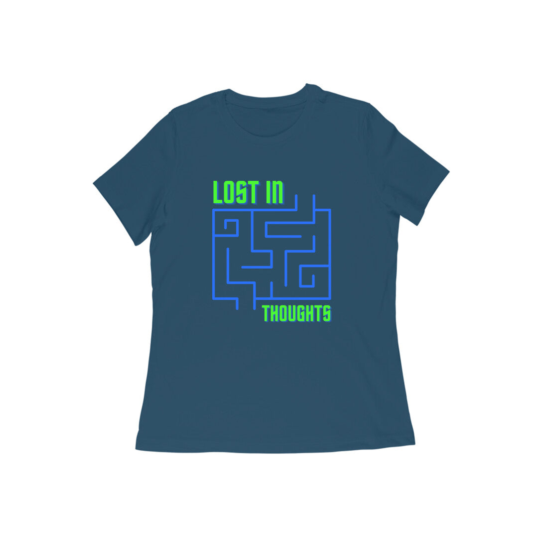 Women's Navy Blue Lost in Thoughts Graphic Printed T-shirt - Printed Cave