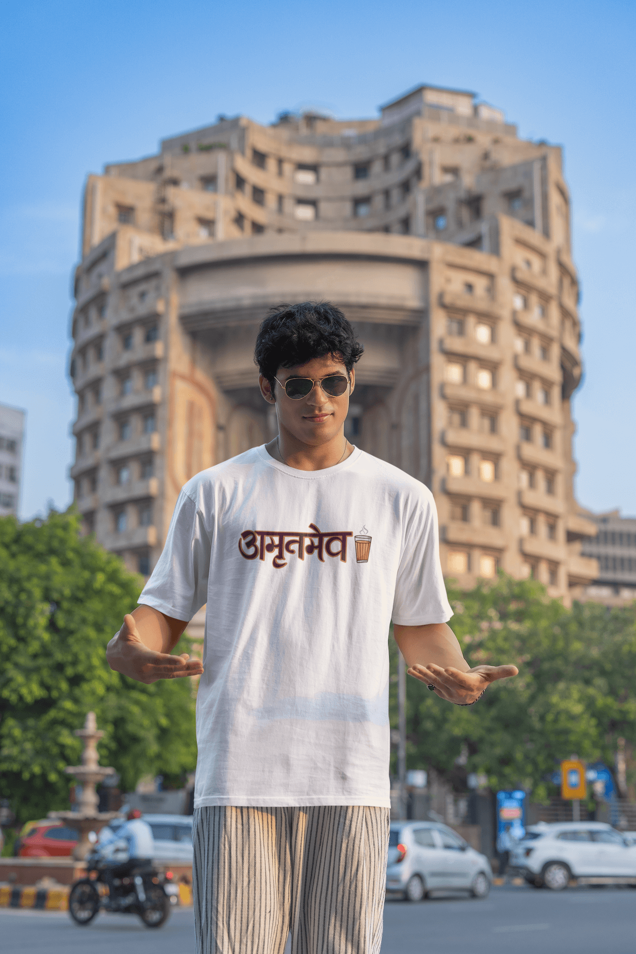 Men's White Amrutmev Graphic Printed Oversized T-shirt