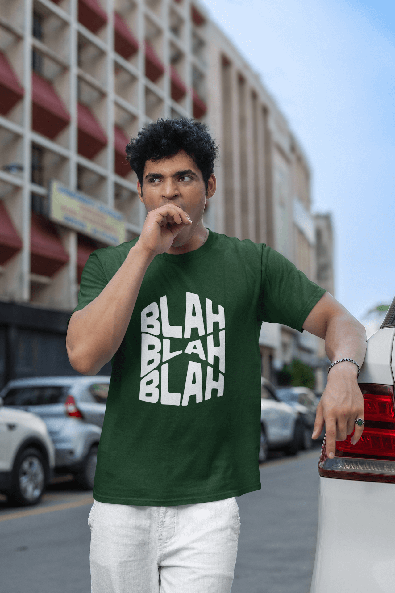 Men's Olive Green Blah Blah Blah Graphic Printed T-shirt - Printed Cave