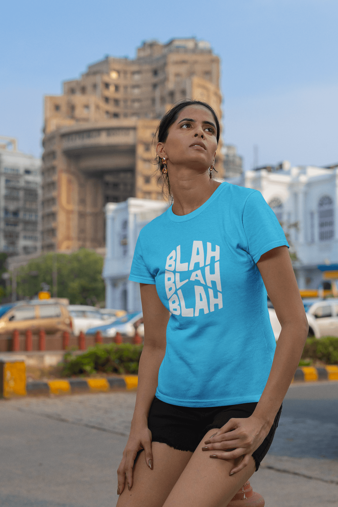Women's Sky Blue Blah Blah Blah Graphic Printed T-shirt - Printed Cave