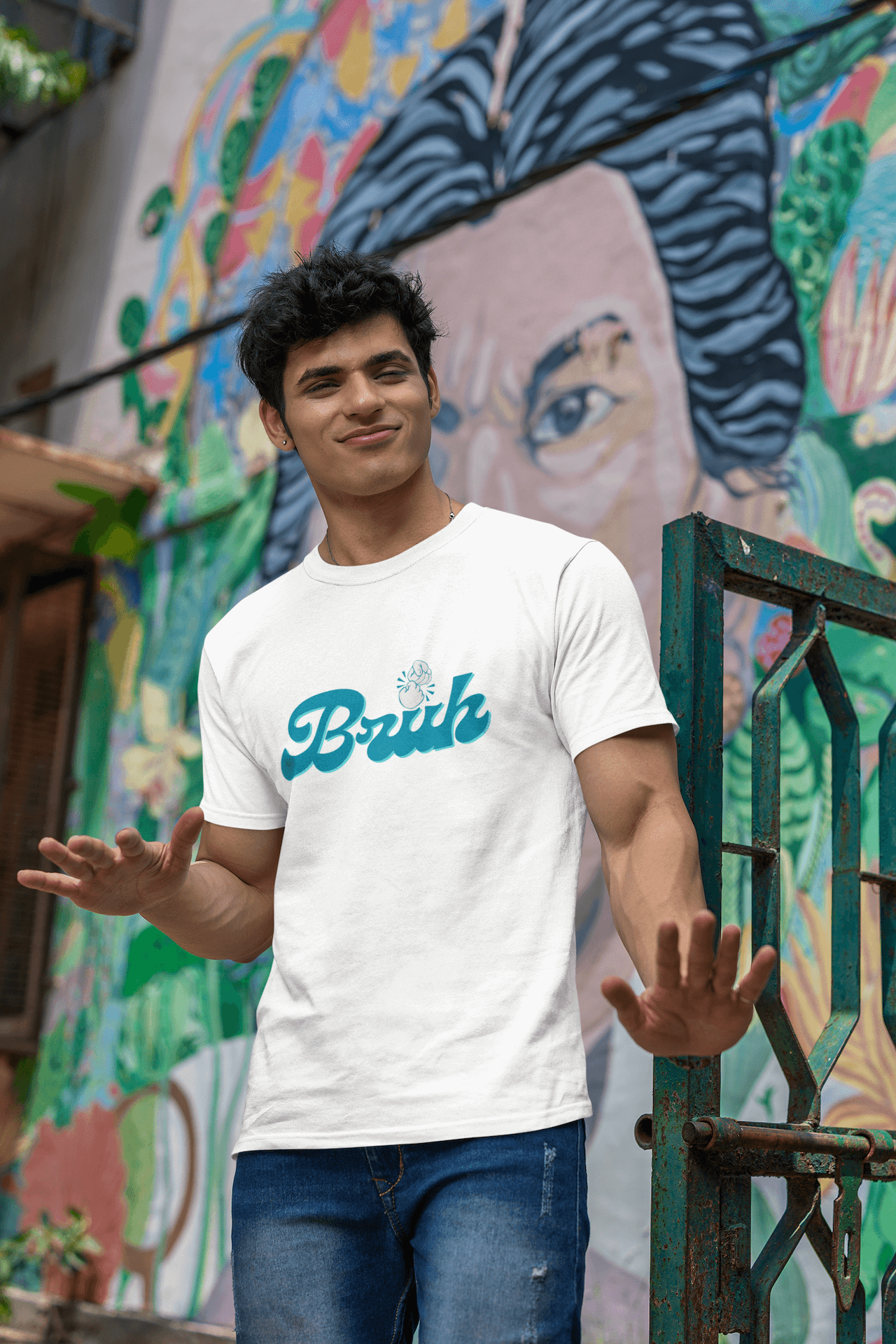 Men's White Bruh Graphic Printed T-shirt - Printed Cave