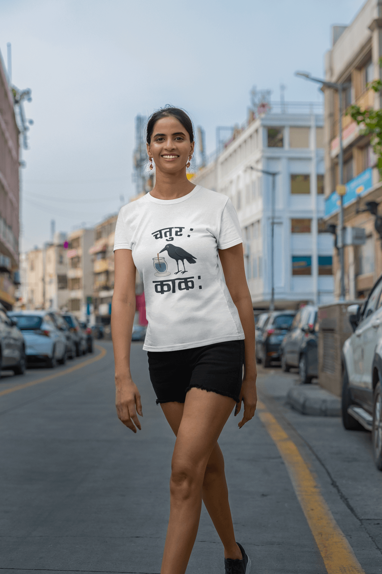 Women's White Chaturah Kakah Graphic Printed T-shirt