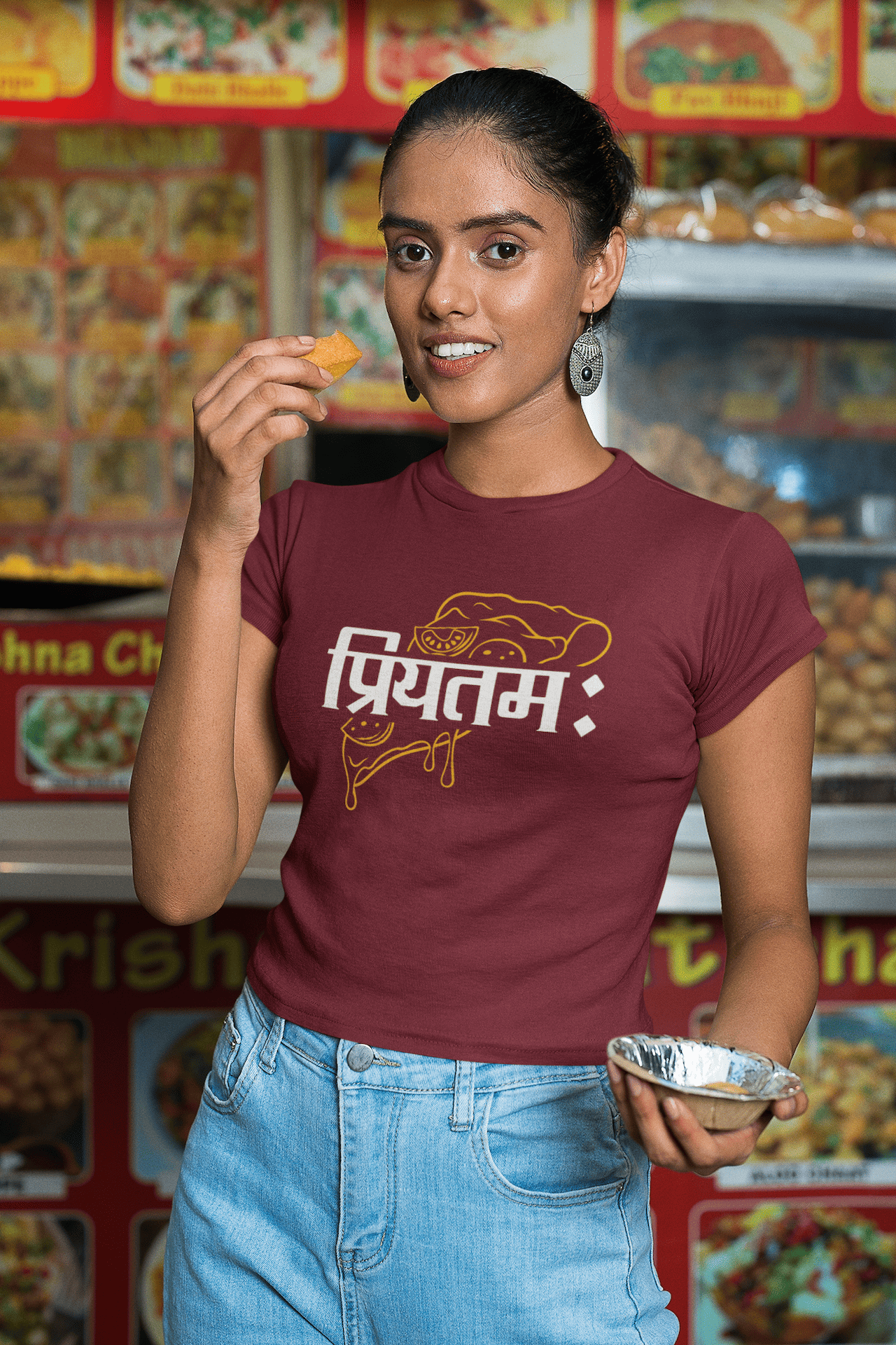 Women's Maroon Priyatamah Graphic Printed T-shirt - Printed Cave