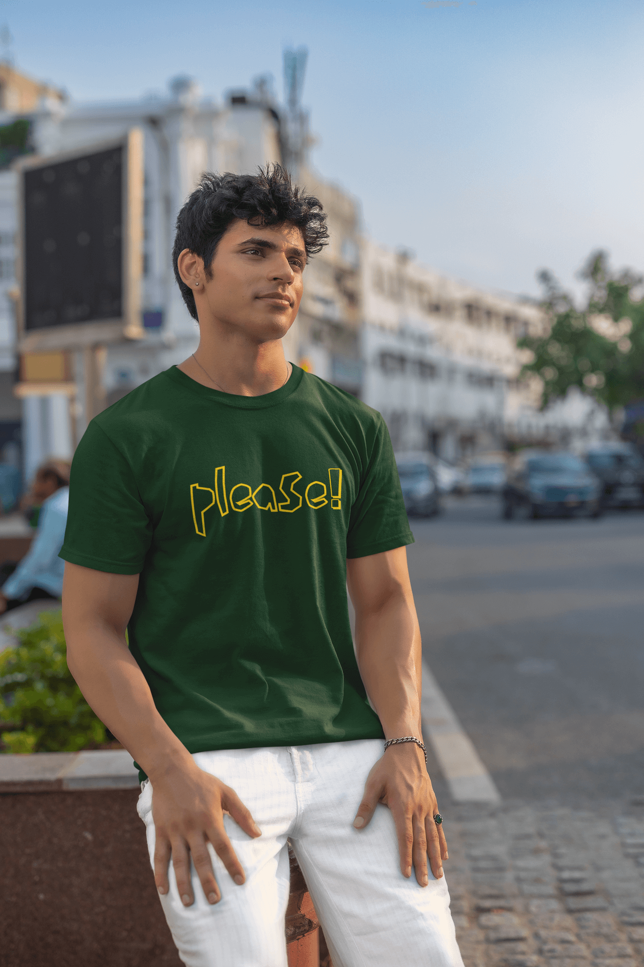 Men's Olive Green Please Graphic Printed T-shirt - Printed Cave