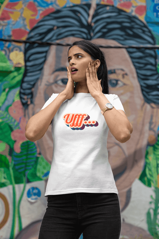 Women's White Ufff Graphic Printed T-shirt - Printed Cave