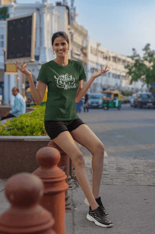 Women's Olive Green Certified Weirdo Graphic Printed T-shirt - Printed Cave