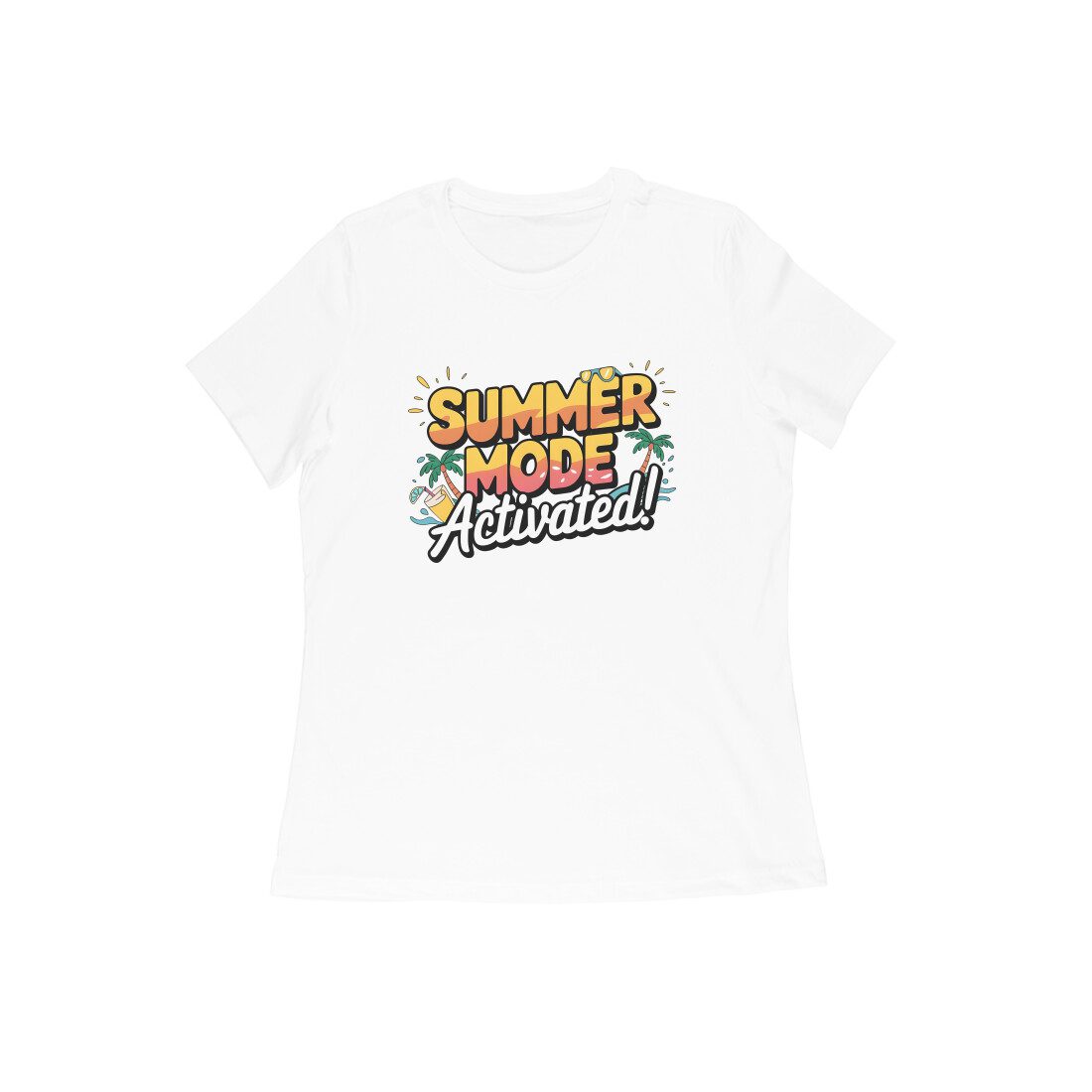 Women's White Summer Mode Activated Graphic Printed T-shirt - Printed Cave