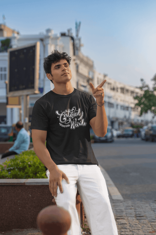 Men's Black Certified Weirdo Graphic Printed T-shirt - Printed Cave