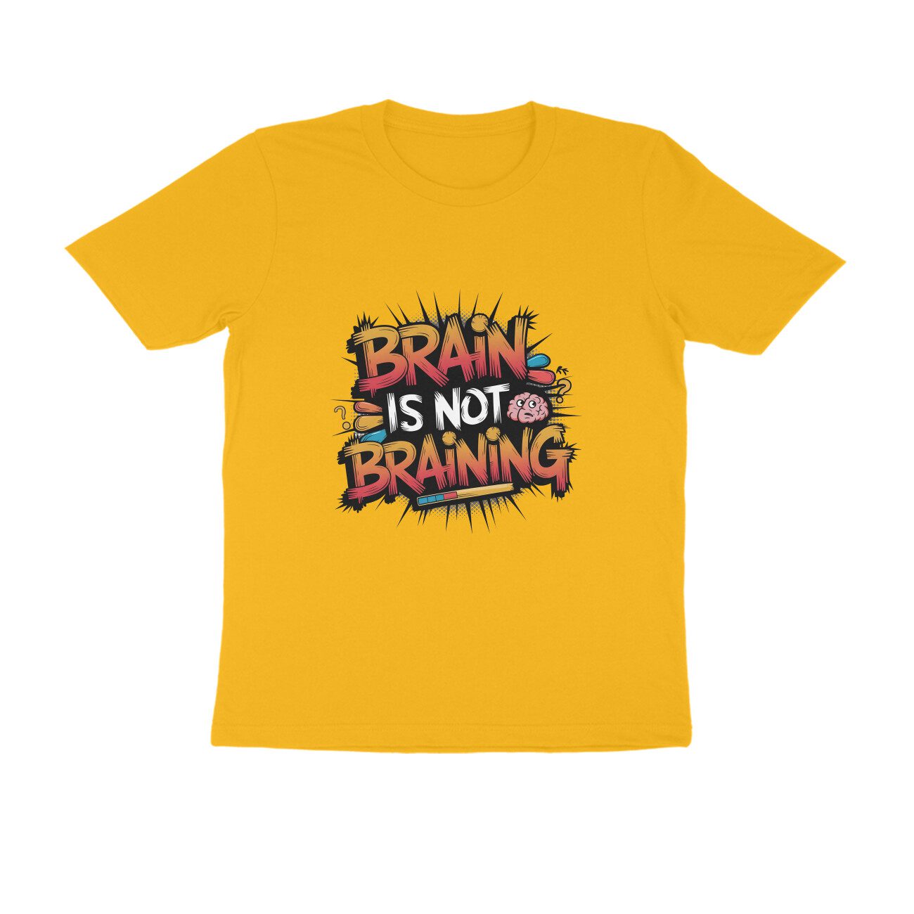 Men's Golden Yellow Brain Is Not Braining Graphic Printed T-shirt - Printed Cave