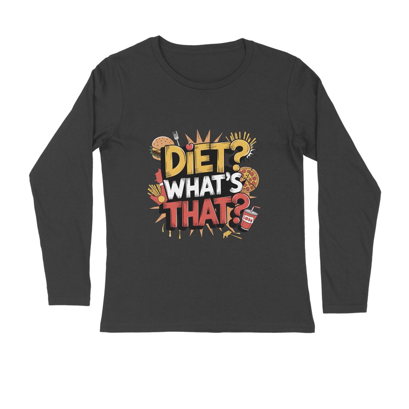 Men's Black Diet What's That Graphic Printed Full Sleeve T-shirt - Printed Cave