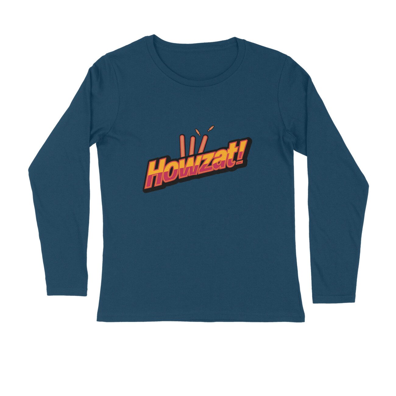 Men's Navy Blue Howzat Graphic Printed Full Sleeve T-shirt - Printed Cave