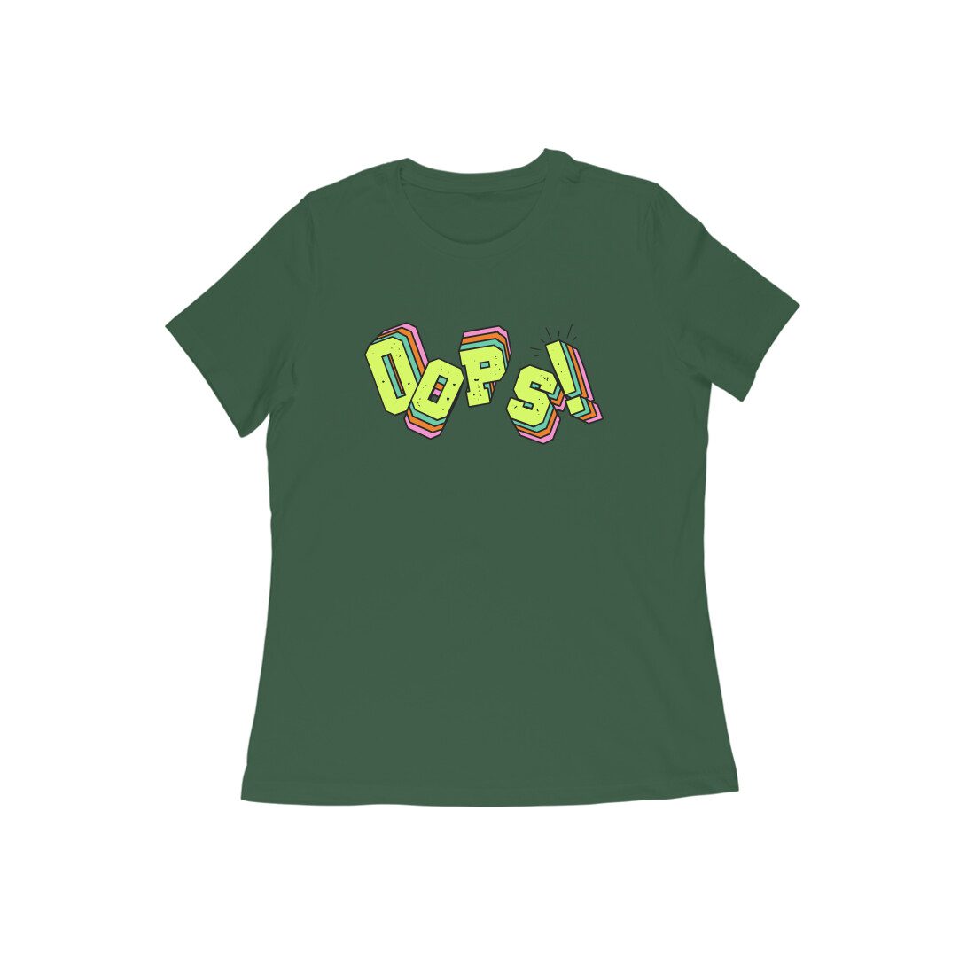 Women's Olive Green Oops Graphic Printed T-shirt - Printed Cave