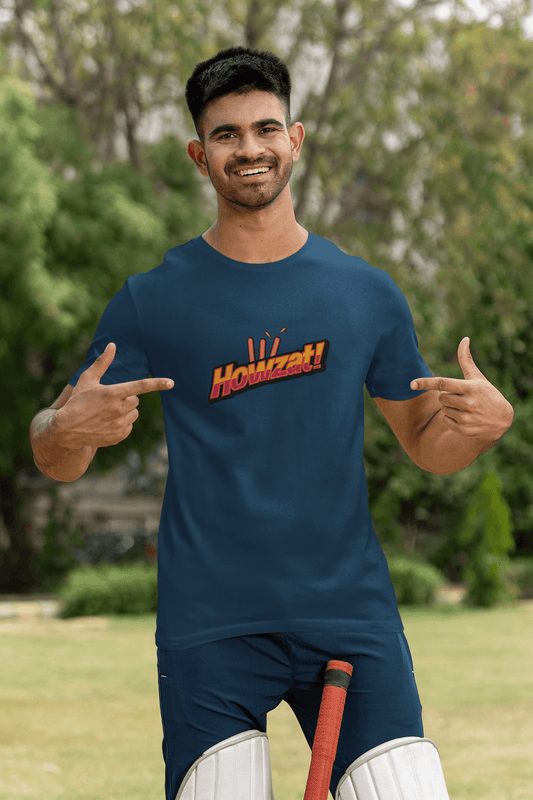 Men's Navy Blue Howzat Graphic Printed T-shirt - Printed Cave