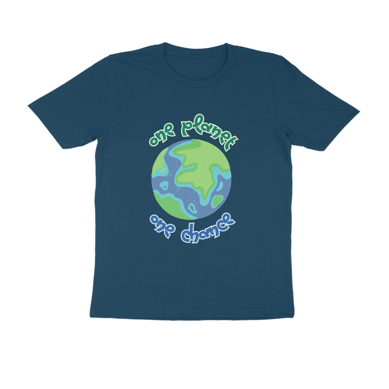 Men's Navy Blue One Planet One Chance Graphic Printed T-shirt - Printed Cave