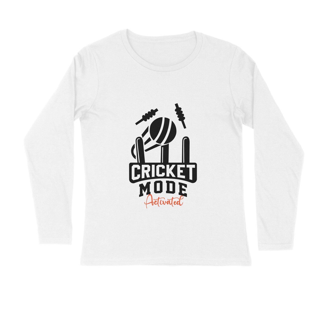 Men's White Cricket Mode Activated Graphic Printed Full Sleeve T-shirt - Printed Cave