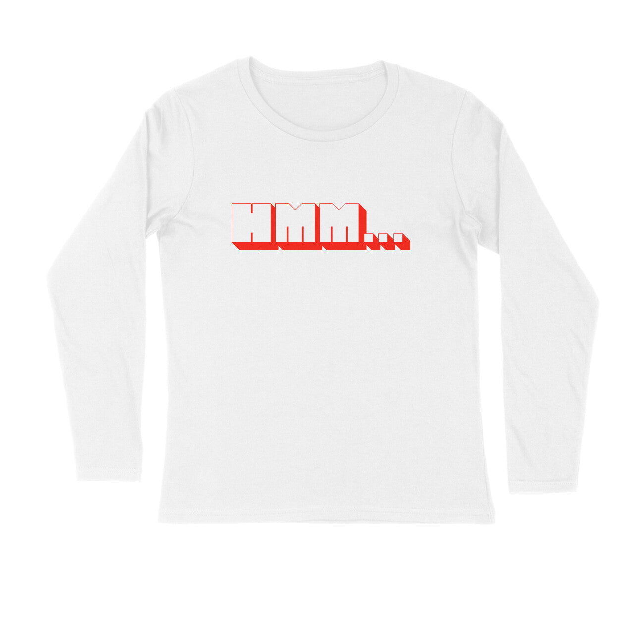 Men's White Hmm Graphic Printed Full Sleeve T-shirt - Printed Cave