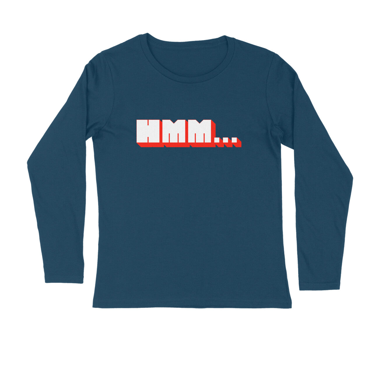 Men's Navy Blue Hmm Graphic Printed Full Sleeve T-shirt - Printed Cave