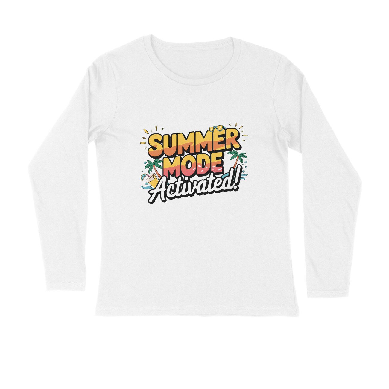 Men's White Summer Mode Activated Graphic Printed Full Sleeve T-shirt - Printed Cave