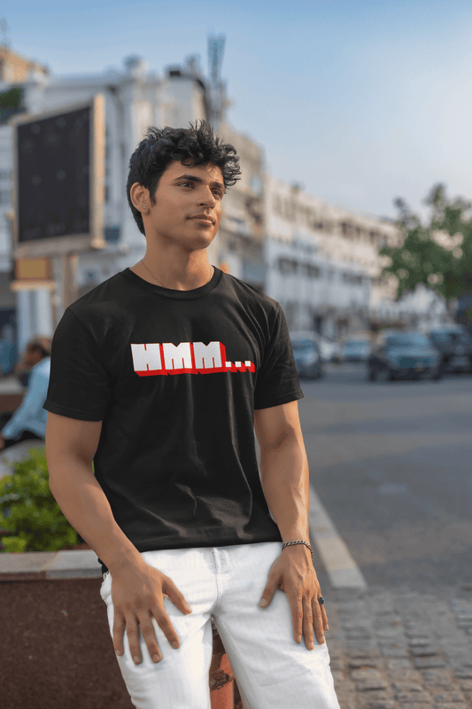 Men's Black Hmm Graphic Printed T-shirt - Printed Cave