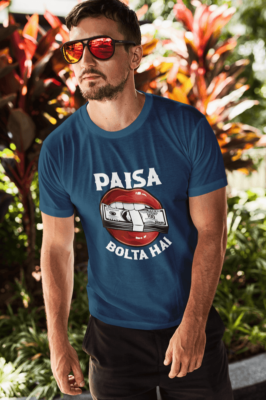 Men's Navy Blue Paisa Bolta Hai Graphic Printed T-shirt - Printed Cave