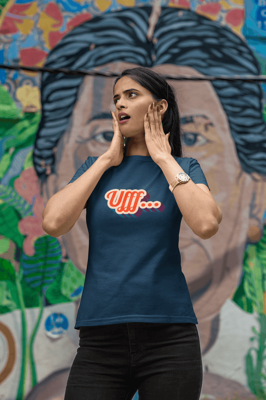 Women's Navy Blue Ufff Graphic Printed T-shirt - Printed Cave