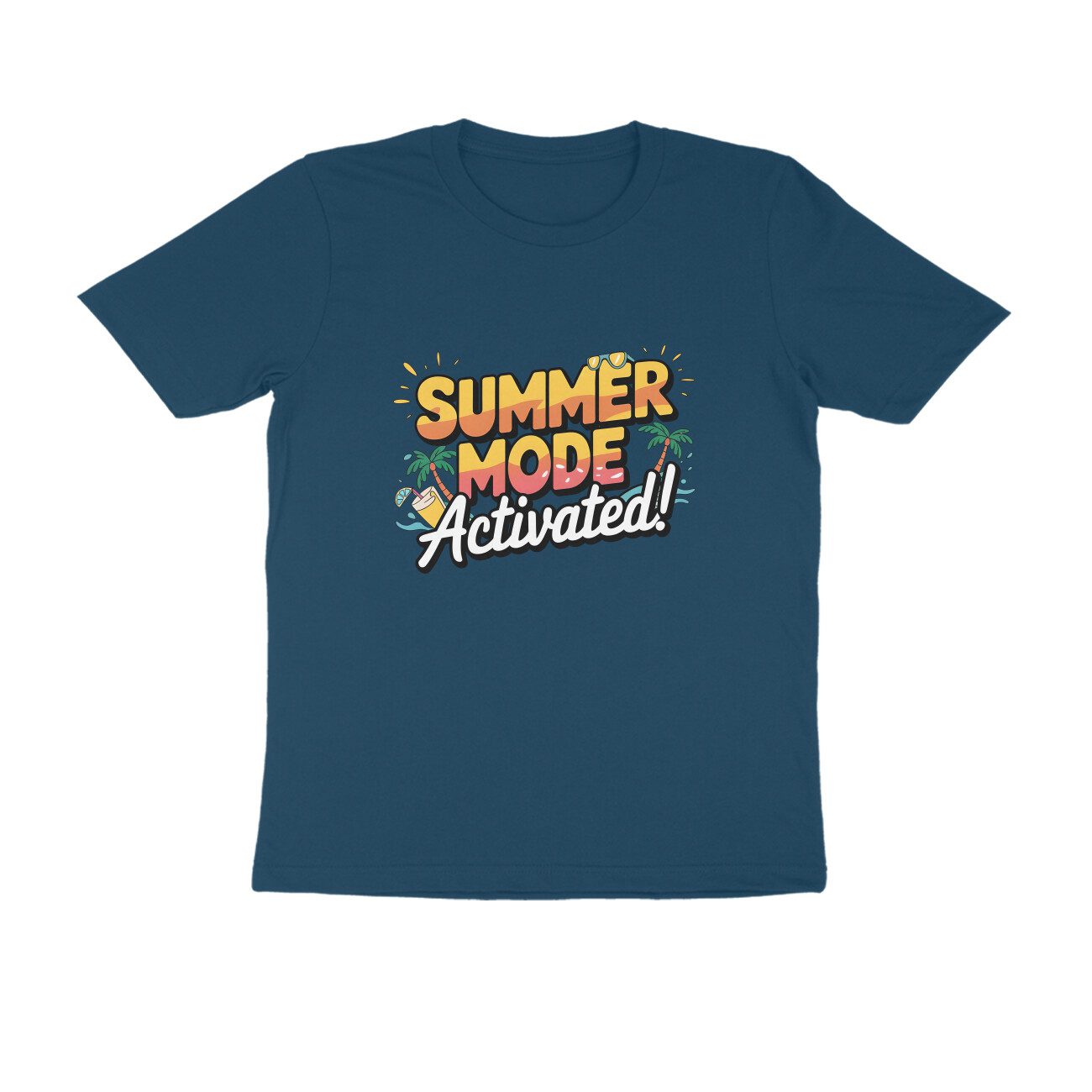 Men's Navy Blue Summer Mode Activated Graphic Printed T-shirt - Printed Cave