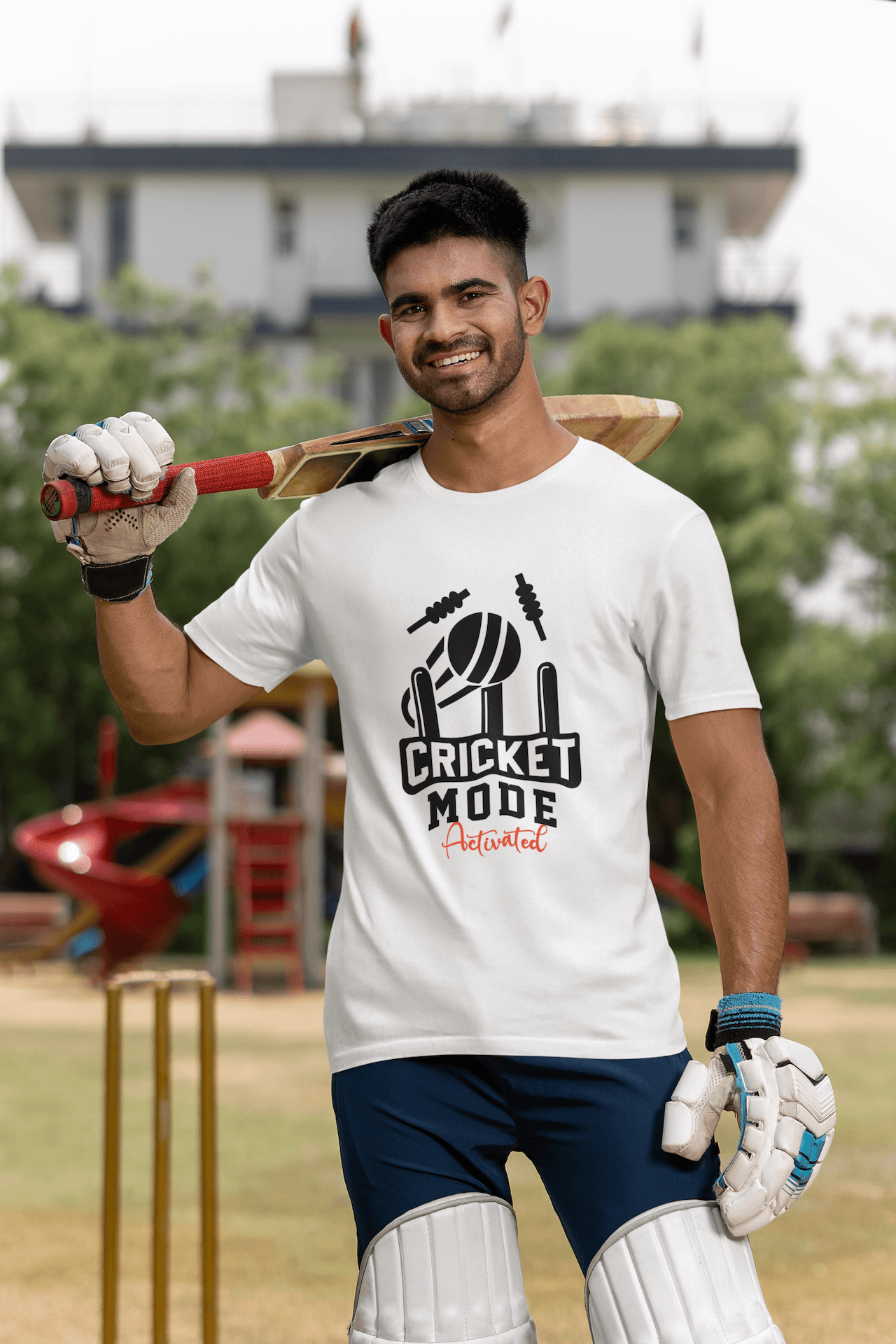 Men's White Cricket Mode Activated Graphic Printed T-shirt - Printed Cave
