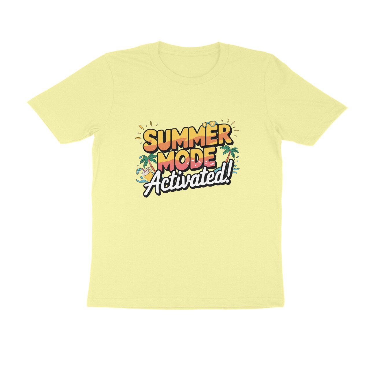 Men's Yellow Summer Mode Activated Graphic Printed T-shirt - Printed Cave