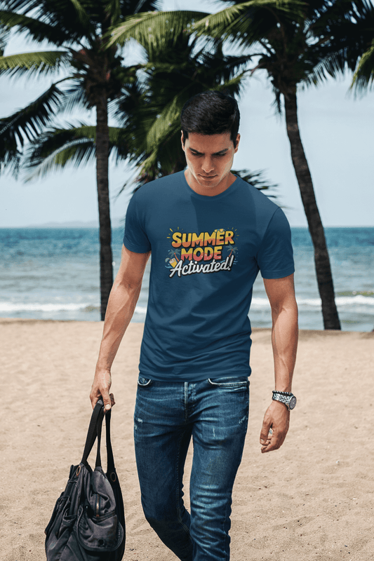 Men's Navy Blue Summer Mode Activated Graphic Printed T-shirt - Printed Cave