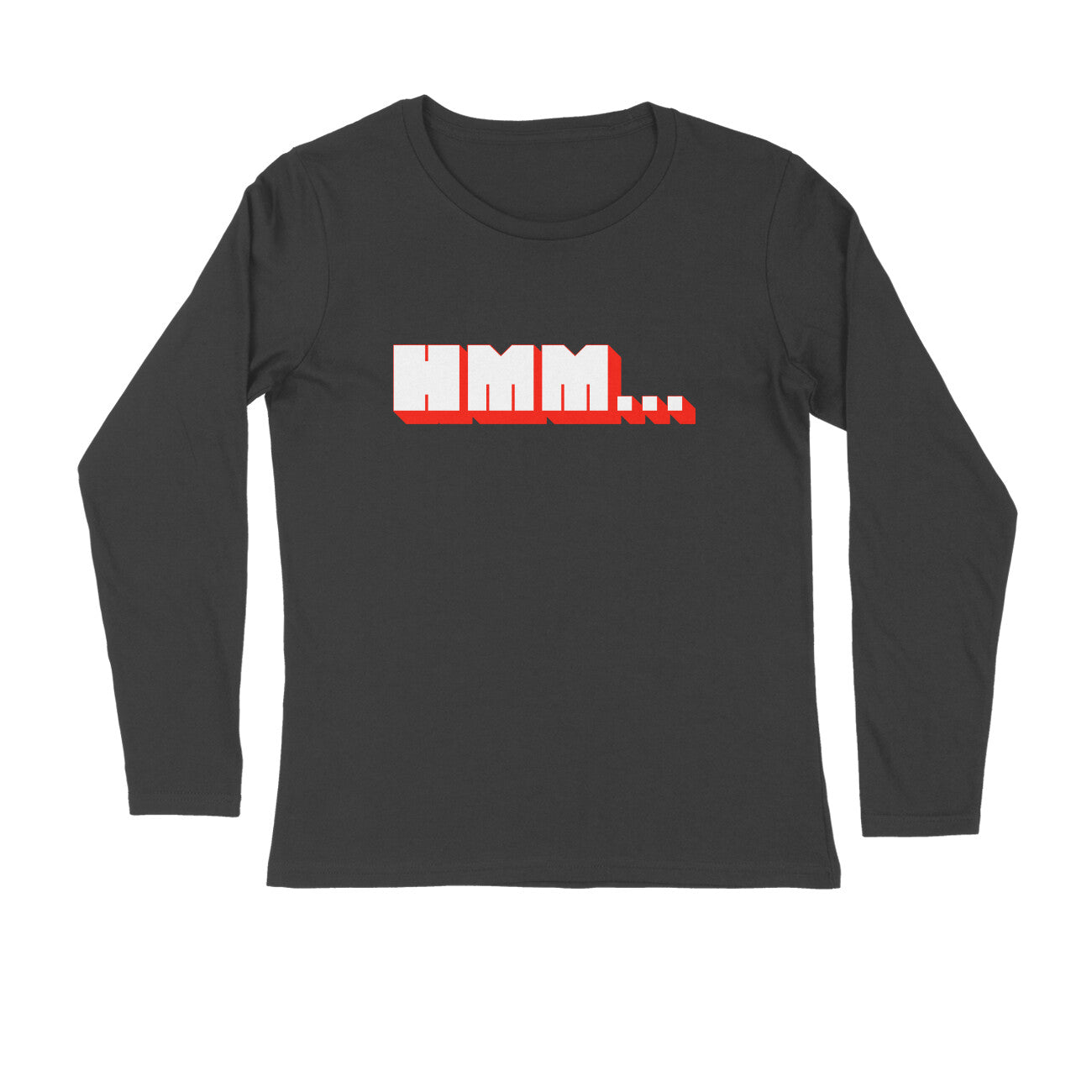 Men's Black Hmm Graphic Printed Full Sleeve T-shirt - Printed Cave